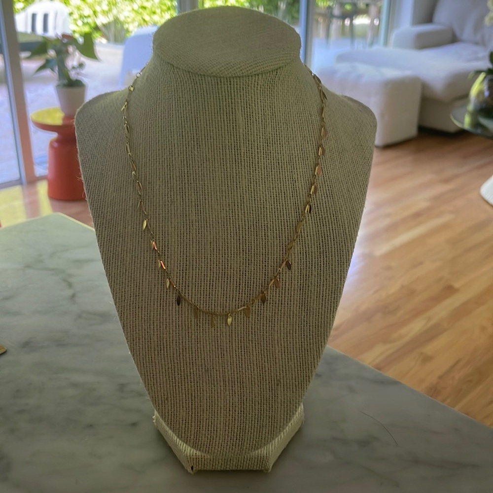 Gold necklace with oval charms.